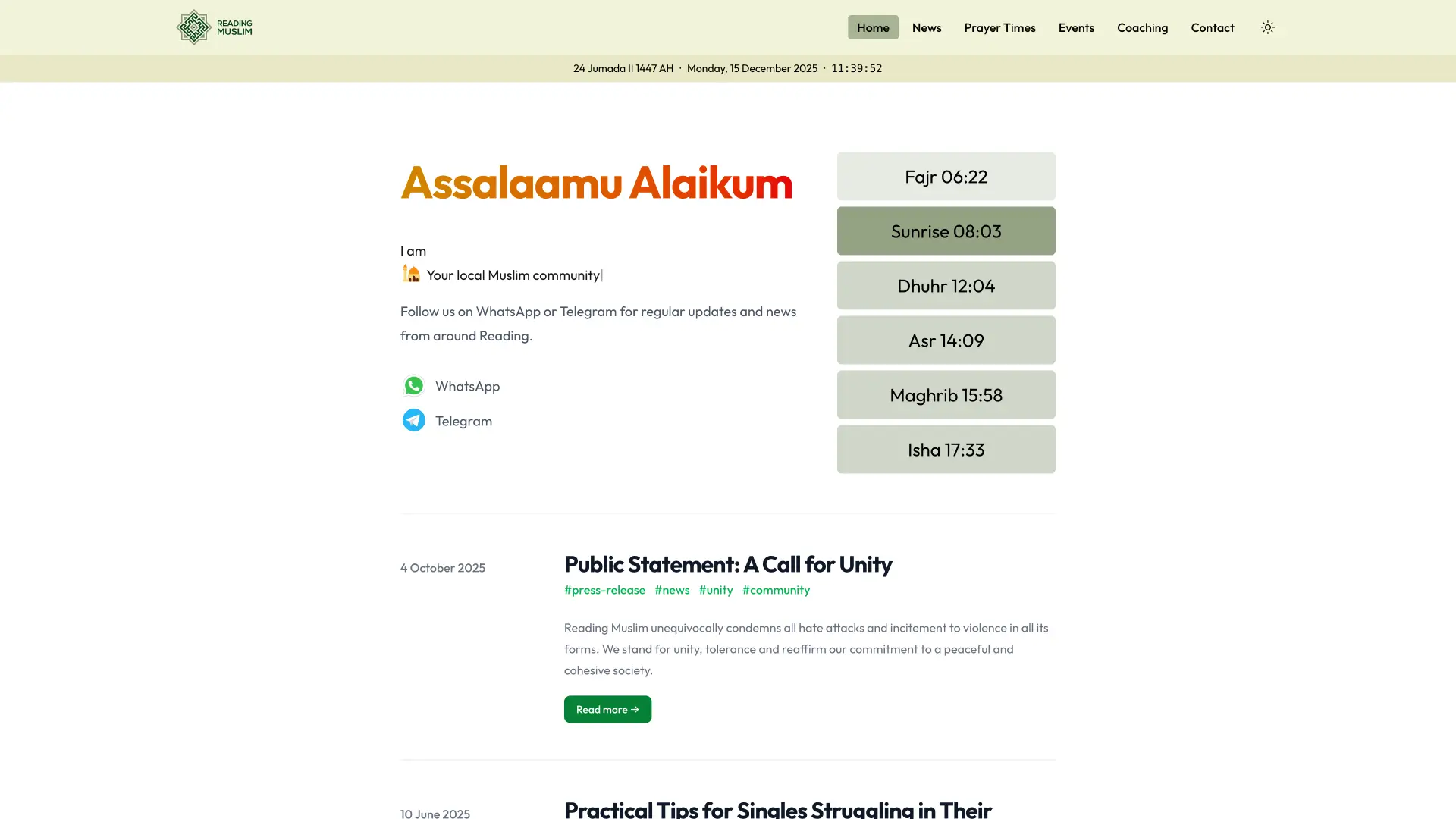 Reading Muslim light mode